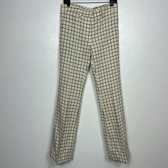 ETRO Made In Italy Cream And Black Window Check Flared Leg Pants Size 44 - Picture 1 of 13